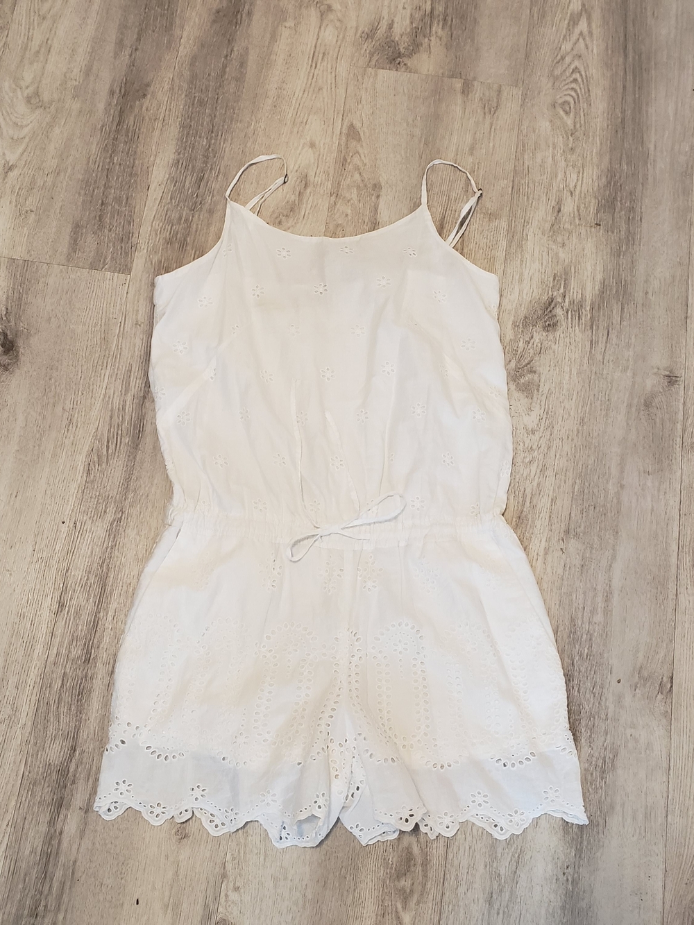 LOFT White Eyelet Romper with Embroidered Hem